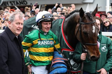 Paul Townend in the winners enclosure after winning the 16:00 Randox Grand National Handicap Chase on I Am Maximus during the Randox Grand National Day 2024 at Aintree Racecourse, Liverpool, United Kingdom, 13th April 202 clipart