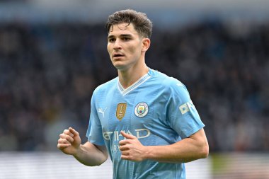 Manchester City 'den Julin Ivarez, Premier League maçı sırasında Manchester City, Manchester Stadyumu' nda Luton Town 'a karşı, 13 Nisan 2024