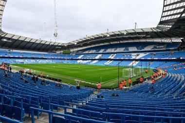 Etihad Stadyumu, Premier Lig karşılaşması öncesinde Manchester City ile Luton Town 'un Etihad Stadyumu, Manchester, İngiltere, 13 Nisan 202