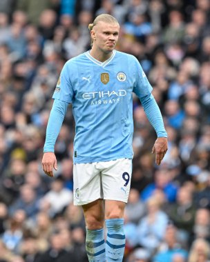 Manchester City 'den Erling Haaland, Premier League maçı sırasında Manchester City ile Luton Town Etihad Stadyumu, Manchester, İngiltere, 13 Nisan 202