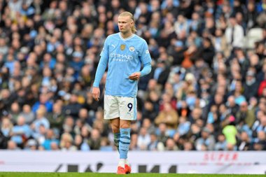 Manchester City 'den Erling Haaland, Premier League maçı sırasında Manchester City ile Luton Town Etihad Stadyumu, Manchester, İngiltere, 13 Nisan 202