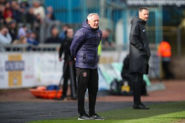 Neil Critchley manager of Blackpool gives his players instructions during the Sky Bet League 1 match Carlisle United vs Blackpool at Brunton Park, Carlisle, United Kingdom, 13th April 202 clipart