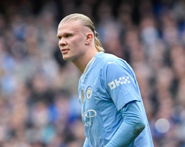 Manchester City 'den Erling Haaland, Premier League maçı sırasında Manchester City ile Luton Town Etihad Stadyumu, Manchester, İngiltere, 13 Nisan 202