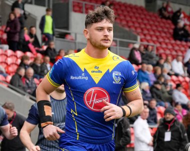 Warrington Wolves takımından Jordy Crowther, Betfred Challenge Kupası çeyrek final maçından önce St Helens - Warrington Wolves maçında, St Helens - All Wicked Stadyumu, St Helens, İngiltere, 14 Nisan 202