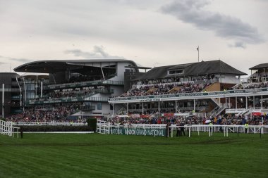 Yarışçılar, Aintree Yarış Pisti, Liverpool, İngiltere 'de düzenlenen Randox Grand National 2024 Bayanlar Günü' nde atmosferin keyfini çıkarıyorlar.