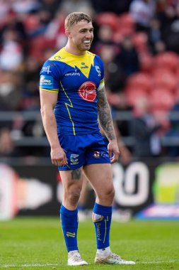 Warrington Wolves takımından Sam Powell, Betfred Challenge Kupası çeyrek final maçında St Helens 'a karşı Warrington Wolves, St Helens, Birleşik Krallık, 14 Nisan 202