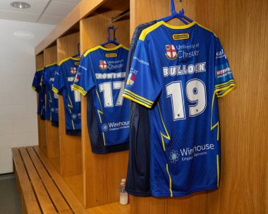 St. Helens vs Warrington Wolves 'a karşı 14 Nisan 202' de oynanan Betfred Challenge Kupası çeyrek final maçından önce Wolves 'un soyunma odasının genel görünümü.