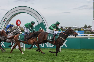 Arizona Cardinal ridden by Ciaran Gethings wins 4.05pm The Randox Supports Race Against Dementia Topham Chase (Grade 3) during the The Randox Grand National 2024 Ladies Day at Aintree Racecourse, Liverpool, United Kingdom, 12th April 202 clipart
