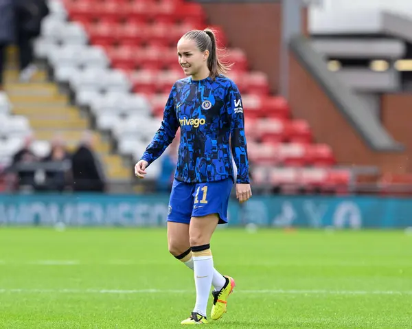 stock image Guro Reiten of Chelsea Women warms up ahead of the match, during the Adobe Women's FA Cup Semi-Final match Manchester United Women vs Chelsea FC Women at Leigh Sports Village, Leigh, United Kingdom, 14th April 202