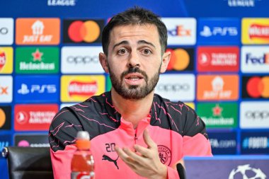 Bernardo Silva of Manchester City  during the Manchester City Champions League press Conference at Joie Stadium, Manchester, United Kingdom, 16th April 202 clipart