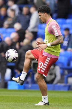 Nottingham Ormanı 'ndan Morgan Gibbs-White Premier League maçı öncesi ısınıyor Everton, Nottingham Ormanı' na karşı Goodison Park, Liverpool 'da, 21 Nisan 202