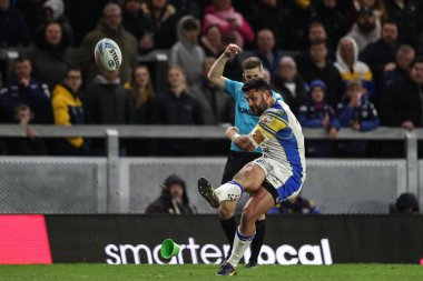 Leeds Rhinos takımından Rhyse Martin, Leeds Stadyumu, Leeds, İngiltere 'de 19 Nisan 202' de oynanan 8. Betfred Süper Lig karşılaşmasında Leeds Rhinos ve Huddersfield Giants maçında gol attı.