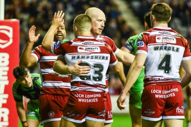 Wigan Warriors takımından Ryan Hampshire, 19 Nisan 202 'de Wigan Warriors ile Castleford Tigers arasında oynanan 8.