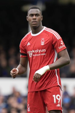 Nottingham Ormanı 'ndan Moussa Niakhat Premier League maçı sırasında Goodison Park, Liverpool' da Everton Nottingham Ormanı 'na karşı, 21 Nisan 2024