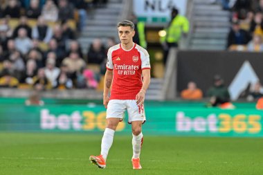 Arsenal 'den Leandro Trossard, Premier League maçı sırasında Wolverhampton Wanderers, Molineux, Wolverhampton' da Arsenal 'e karşı, 20 Nisan 202