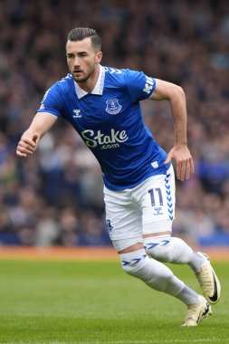 Everton 'dan Jack Harrison Premier League maçı sırasında Everton, Goodison Park, Liverpool' da Nottingham Forest 'a karşı, 21 Nisan 202