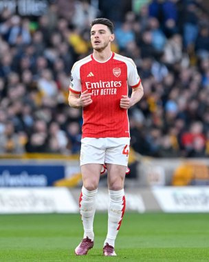 Arsenal 'den Declan Rice, Premier Lig maçı sırasında Wolverhampton Wanderers, Molineux, Wolverhampton, İngiltere' de Arsenal 'e karşı 20 Nisan 202