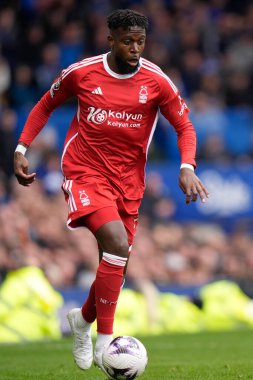 Nottingham Ormanı 'ndan Divock Origi Premier Lig maçı sırasında Goodison Park, Liverpool' da Everton Nottingham Ormanı 'na karşı, 21 Nisan 202