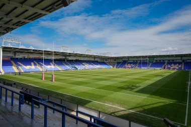 20 Nisan 202 'de Halliwell Jones Stadyumu' nda oynanan 8. Betfred Süper Lig karşılaşmasından önceki Halliwell Jones Stadyumu 'nun genel bir görüntüsü.
