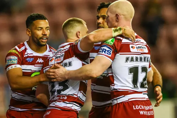Wigan Warriors takımından Ryan Hampshire, 19 Nisan 202 'de İngiltere' nin Wigan Stadyumu 'nda oynanan Wigan Warriors-Castleford Tigers maçında, Betfred Süper Lig 8.