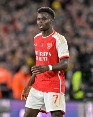 Arsenal 'den Bukayo Saka, Premier Lig maçı sırasında Wolverhampton Wanderers, Molineux, Wolverhampton' da Arsenal 'e karşı, 20 Nisan 202