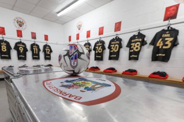 20 Nisan 202 'de Bloomfield Road, Blackpool, İngiltere' de oynanan Blackpool-Barnsley maçında deplasman soyunma odasının görüntüsü