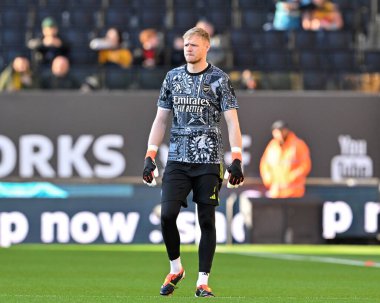 Aaron Ramsdale of Arsenal warms up ahead of the match, during the Premier League match Wolverhampton Wanderers vs Arsenal at Molineux, Wolverhampton, United Kingdom, 20th April 202 clipart
