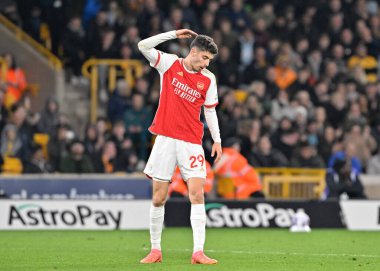 Arsenal 'den Kai Havertz, 20 Nisan 202' de Wolverhampton Wanderers ile Molineux, Wolverhampton, Birleşik Krallık 'ta oynanan Premier League karşılaşmasında tepki gösterdi.