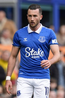 Everton 'dan Jack Harrison Premier League maçı sırasında Everton, Goodison Park, Liverpool' da Nottingham Forest 'a karşı, 21 Nisan 202