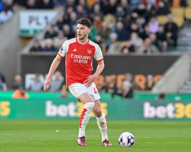 Arsenal 'den Declan Rice, Premier League maçı sırasında Wolverhampton Wanderers, Molineux, Wolverhampton, Birleşik Krallık' ta 20 Nisan 202 'de Arsenal' e karşı.