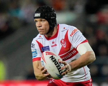 St. Helens 'ten Jonny Lomax, Betfred Süper Lig 8. Raundunda St Helens vs Hull FC' ye karşı Tamamen Wicked Stadyumu, St Helens, İngiltere, 19 Nisan 202