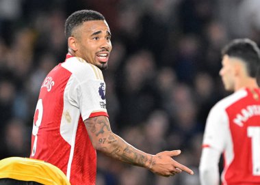 Arsenal 'den Gabriel Jesus, Premier Lig maçında Wolverhampton Wanderers' a karşı Molineux, Wolverhampton, İngiltere 'de 20 Nisan 202' de oynanan maçta tepki gösterdi.