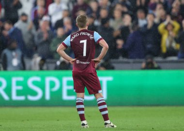 James Ward-Prowse of West Ham United reacts at full time, during the UEFA Europa League Quarter-Final match West Ham United vs Bayer 04 Leverkusen at London Stadium, London, United Kingdom, 18th April 202 clipart