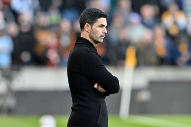 Arsenal 'in Mikel Arteta teknik direktörü, Premier Lig maçı sırasında Wolverhampton Wanderers, Molineux, Wolverhampton, İngiltere' de Arsenal 'e karşı 20 Nisan 202