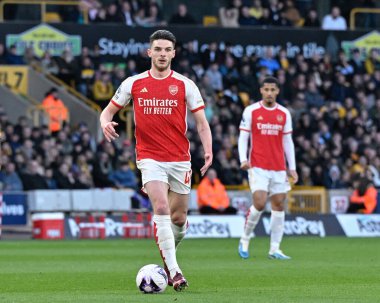 Arsenal 'den Declan Rice, 20 Nisan 202' de İngiltere 'nin Molineux kentinde oynanan Premier Lig karşılaşmasında Wolverhampton Wanderers-Arsenal maçında öne çıktı.