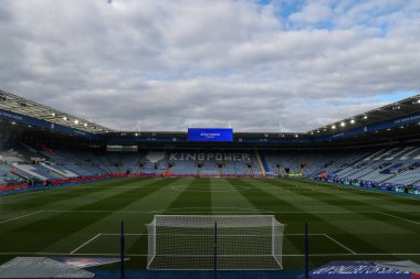 Leicester City 'nin evi olan King Power Stadyumu' nun, Leicester City 'nin, Leicester City' nin Southampton 'a karşı oynadığı karşılaşma öncesinde, 23 Nisan 202' de King Power Stadyumu 'nda genel bir manzara var.