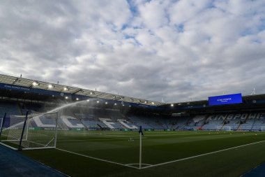 Leicester City 'nin evi olan King Power Stadyumu' nun, Leicester City 'nin, Leicester City' nin Southampton 'a karşı oynadığı karşılaşma öncesinde, 23 Nisan 202' de King Power Stadyumu 'nda genel bir manzara var.