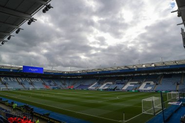 Leicester City 'nin evi olan King Power Stadyumu' nun, Leicester City 'nin, Leicester City' nin Southampton 'a karşı oynadığı karşılaşma öncesinde, 23 Nisan 202' de King Power Stadyumu 'nda genel bir manzara var.