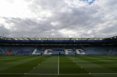 Leicester City 'nin evi olan King Power Stadyumu' nun, Leicester City 'nin, Leicester City' nin Southampton 'a karşı oynadığı karşılaşma öncesinde, 23 Nisan 202' de King Power Stadyumu 'nda genel bir manzara var.