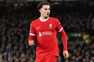 Liverpool 'dan Curtis Jones 24 Nisan 202' de Goodison Park, Liverpool 'da oynanan Everton-Liverpool maçı sırasında