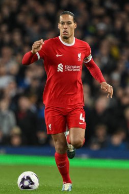 Liverpool 'dan Virgil van Dijk, 24 Nisan 202' de Goodison Park, Liverpool 'da oynanan Premier League maçında topu fırlattı.