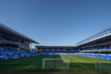 Goodison Park 'ın, 24 Nisan 202' de Goodison Park, Liverpool 'da oynanan Everton-Liverpool Premier Lig karşılaşması öncesinde genel bir görüntüsü
