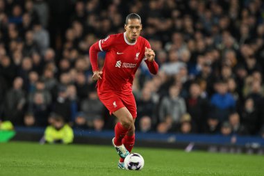 Liverpool 'dan Virgil van Dijk, 24 Nisan 202' de Goodison Park, Liverpool 'da oynanan Premier League maçında topu fırlattı.