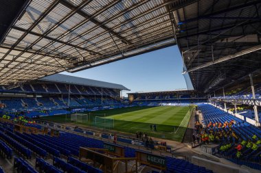 Goodison Park 'ın, 24 Nisan 202' de Goodison Park, Liverpool 'da oynanan Everton-Liverpool Premier Lig karşılaşması öncesinde genel bir görüntüsü