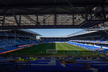 Goodison Park 'ın, 24 Nisan 202' de Goodison Park, Liverpool 'da oynanan Everton-Liverpool Premier Lig karşılaşması öncesinde genel bir görüntüsü