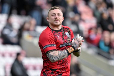 Leigh Leopards 'dan Josh Charnley maçtan önce ısınıyor, Betfred Süper Lig 9. Raundda Leigh Leopards, Catalans Dragons' a karşı Leigh Spor Köyü, Leigh, Birleşik Krallık, 26 Nisan 202 'de oynanan karşılaşmada.