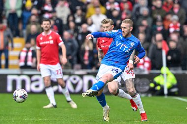 Connor Lemonheigh-Evans of Stockport County passes the ball, during the Sky Bet League 2 match Wrexham vs Stockport County at SToK Cae Ras, Wrexham, United Kingdom, 27th April 202 clipart