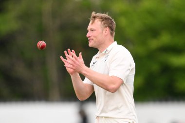 Matthew Waite of Worcestershire receives the ball during the Vitality County Championship Division 1 match Worcestershire vs Somerset at Kidderminster Cricket Club, Kidderminster, United Kingdom, 26th April 202 clipart