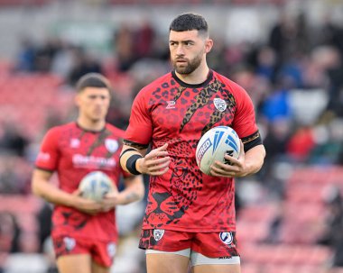 Leigh Leopards 'dan Dan Norman maç öncesinde ısınıyor, Betfred Süper Lig 9. Raundda Leigh Leopards' a karşı Catalans Dragons Leigh Spor Köyü, Leigh, İngiltere, 26 Nisan 202