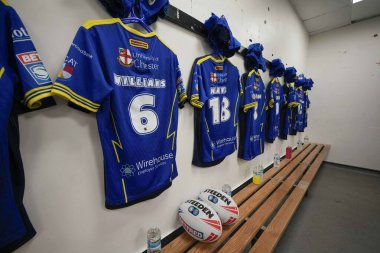 Salford Ulusal Stadyumu 'ndaki Wolves soyunma odasının genel görünümü Betfred Süper Lig 9. Maçı öncesi Salford Red Devils vs Warrington Wolves Salford Community Stadyumu, Eccles, Birleşik Krallık, 27 Nisan 202